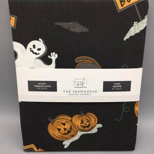 Rachel Ashwell Halloween Black Tablecloth 60" R Haunted House Pumpkin Ghost Cat